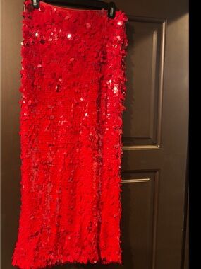 H&M Red Sequin Midi Skirt - Women